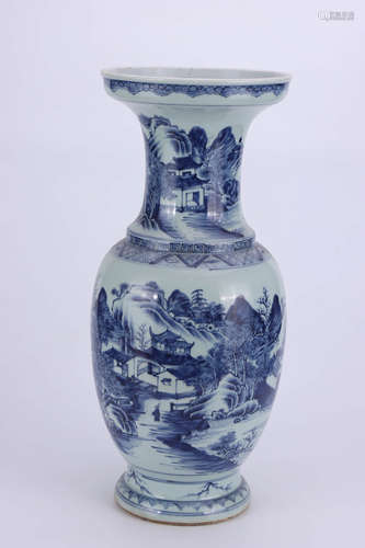 A Chinese Blue and White Landscape Porcelain Vase