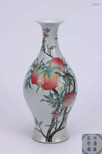 A Chinese Famille Rose Peach Painted Porcelain Vase