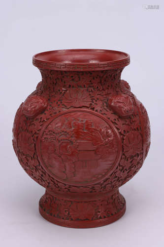 A Chinese imitation Lacquerwork Landscape Pattern Porcelain Jar