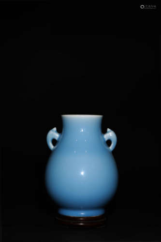 A Chinese Skyblue Glaze Porcelain Double Ears Zun