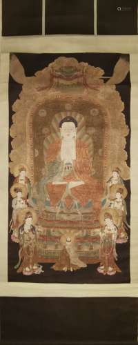A Chinese Buddha Painting Silk Scroll, Mark