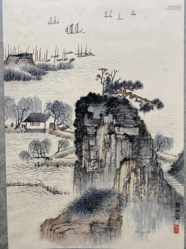 A Chinese Landscape Painting Scroll, Qian Songyan Mark