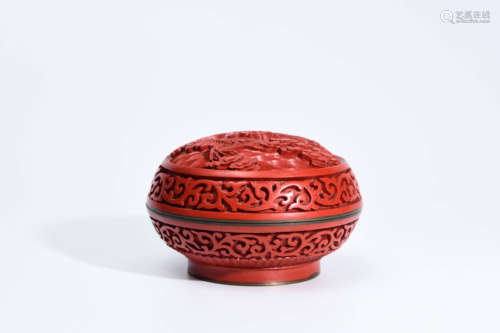 A Chinese Carved Red Lacquerware Dragon Pattern Box with Cover