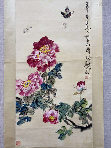 A Chinese Flower&bird Painting Scroll, Wang Xuetao Mark