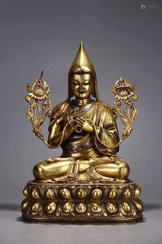 A Chinese Gild Copper Statue of Tsongkhapa