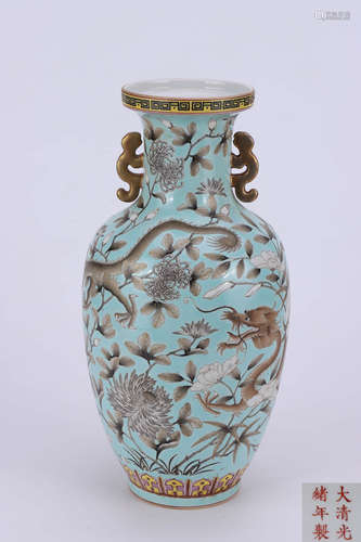 A Chinese Dragon Pattern Floral Porcelain Double Ears Vase