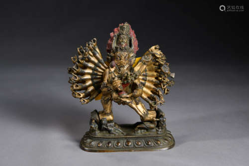 A Chinese Gild Copper Statue of Yamantaka