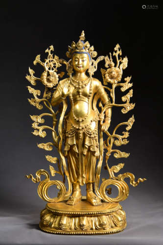 A Chinese Gild Copper Guanyin Statue