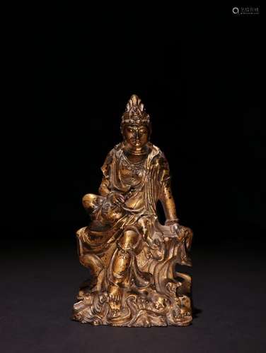 A Chinese Bronze Sitting Buddha With Gold Painting