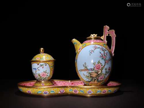 Set Of Chinese Bronze Enameled Tea Set