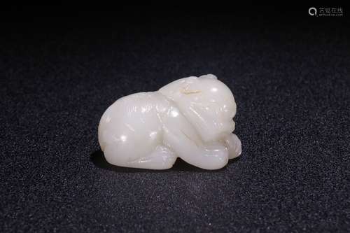 A Chinese Hetian Jade Ornament Of Lion Shaping