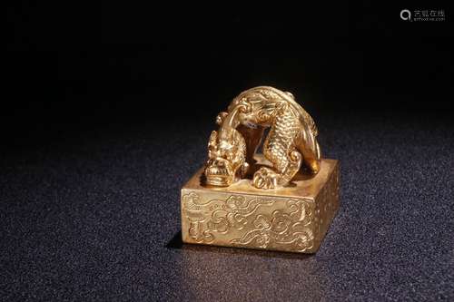 A Chinese Gilt Bronze Seal Of Dragon