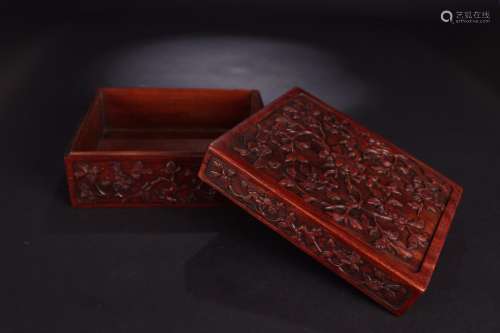 A Chinese Yellow Pear Wood Box Of Floral Carving