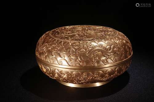 A Chinese Gilt Bronze Box With Cover Of Dragon Carving