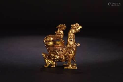 A Chinese Gilt Bronze Cup Of Beast Shaped