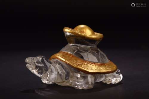 A Chinese Crystal Turtle Shaped Ornament Embeded Gilt Bronze