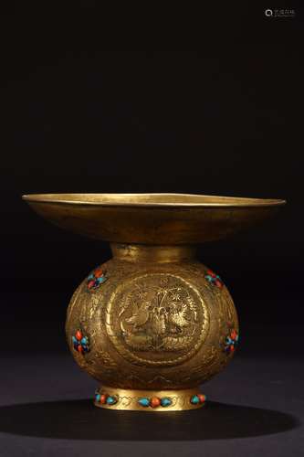 A Chinese Gilt Bronze Ornament With Lotus Carving