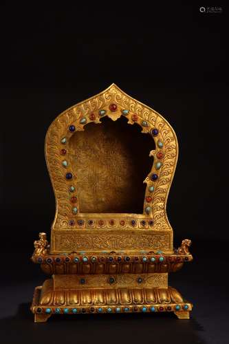 A Chinese Gilt Bronze Ornament Embeded Gems