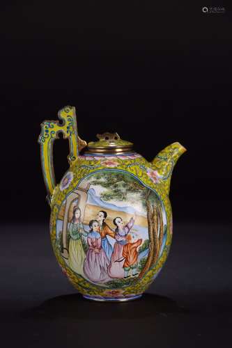 A Chinese Yellow Glazed Enameled Pot Of Story