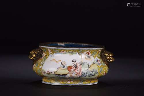 A Chinese Yellow Glazed Enameled Censer Of Story