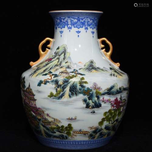 A Chinese Famille Rose Vase Of Landscape