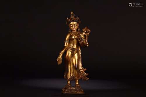A Chinese Gilt Bronze Guanyin Ornament