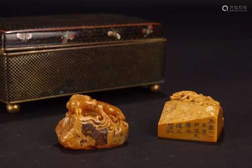 Set Of Chinese Tianhuang Stone Seals Of Dragon Carving