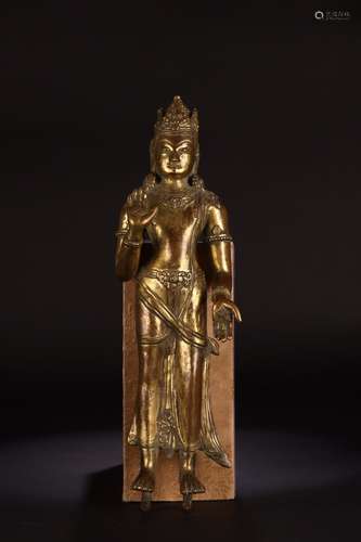 A Chinese Gilt Bronze Guanyin Statue