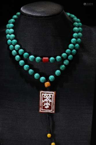 A Chinese Turquoise Stone Necklace