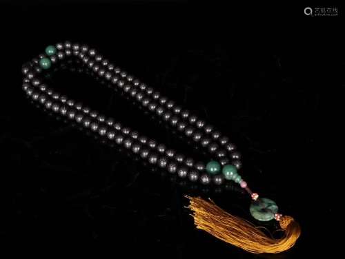 A Chinese Agarwood Necklace With Jasper Bead