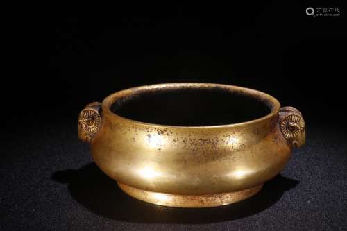 A Chinese Gilt Bronze Censer With Goat-Shaped Ears