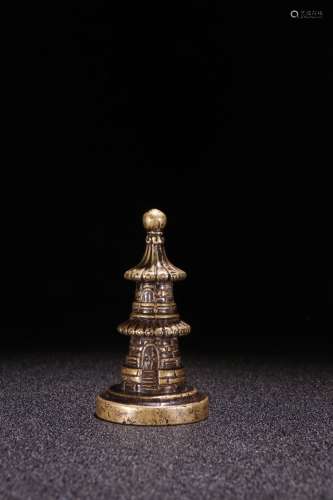 A Chinese Bronze Seal Of Pagoda Shaping