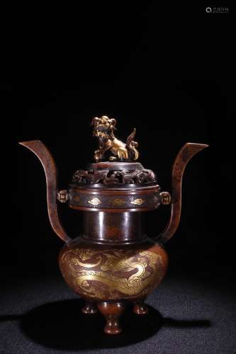 A Chinese Copper Censer With Lion Shaped