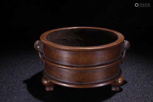 A Chinese Copper Censer With Beast-Shaped Ears