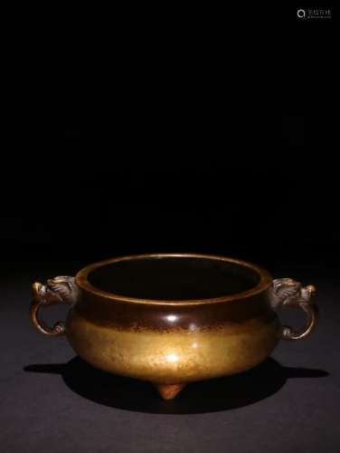 A Chinese Bronze Censer With Dragon-Shaping Ears