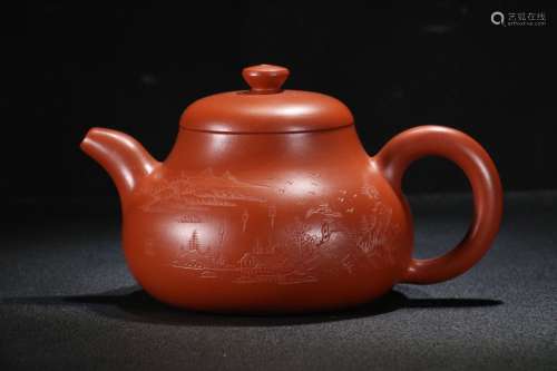 A Chinese Zisha Teapot Of Landscape With Mark