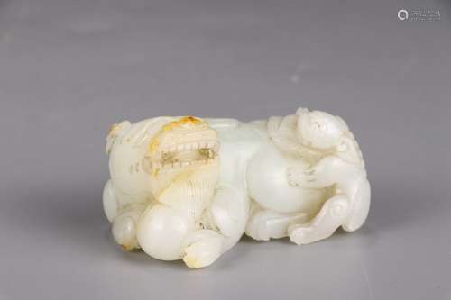 A Chinese Hetian Jade Ornament Of Lion Shaping