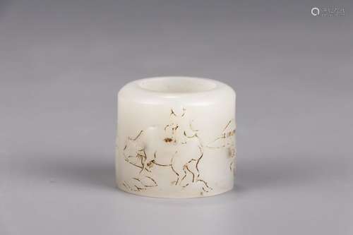 A Chinese Hetian Jade Thumb Ring With Story Carving