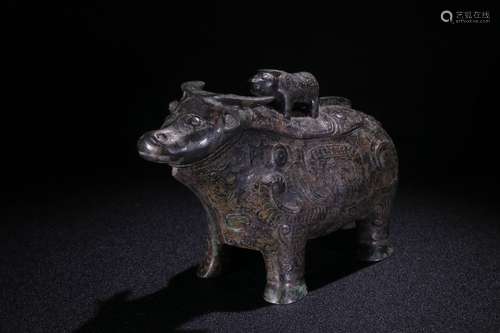 A Chinese Bronze Ware Bull-Shaped Ornament