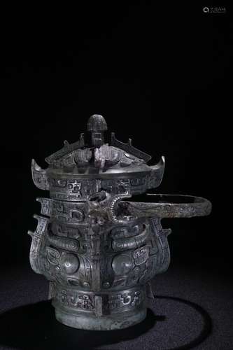 A Chinese Bronze Ware Container With Beast Carving