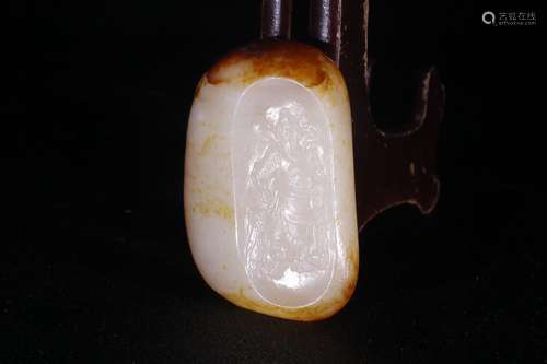 A Chinese Hetian Jade Stone With Figure Carving