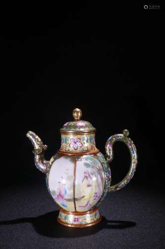 A Chinese Zisha Teapot Of Enameled With Mark