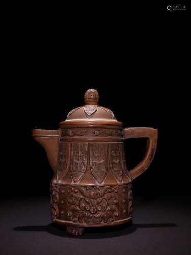 A Chinese Zisha Teapot Of Beast Pattern With Mark