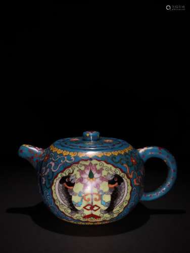 A Chinese Zisha Teapot Of Enameled With Floral Pattern