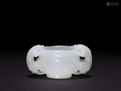 A Chinese Hetian Jade Cup With Dragon-Shaping Ears