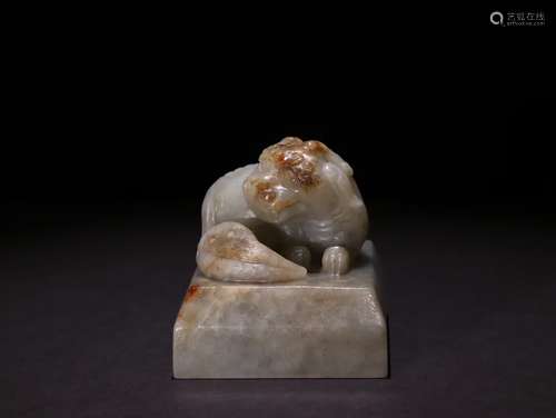 A Chinese Hetian Jade Seal Of Beast