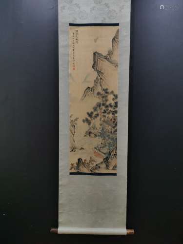 A Chinese Vertical Axis Painting Of Landscape With Mark
