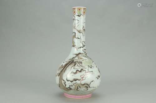 A Chinese Ink Famille Rose Dragon Vase