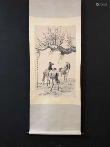 A Chinese Vertical Axis Painting Of Horse With Mark