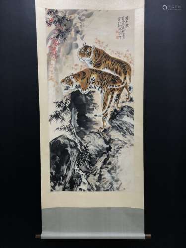 A Chinese Vertical Axis Painting Of Tiger With Mark